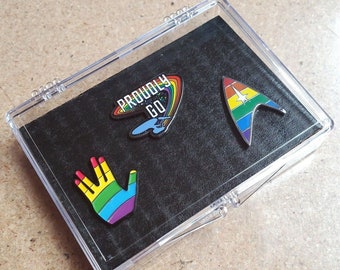 Set of 3 Star Trek LGBT Pride Metal Lapel pins in Deluxe Holder