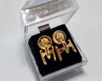 Star Trek Enterprise A Gold Plated Pierced Earrings- Roddenberry Collection- In Display Box