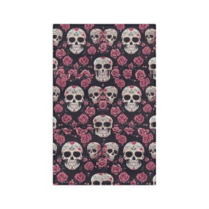 Repeating Sugar Skull Dia De Los Muertos Soft Tea Towel