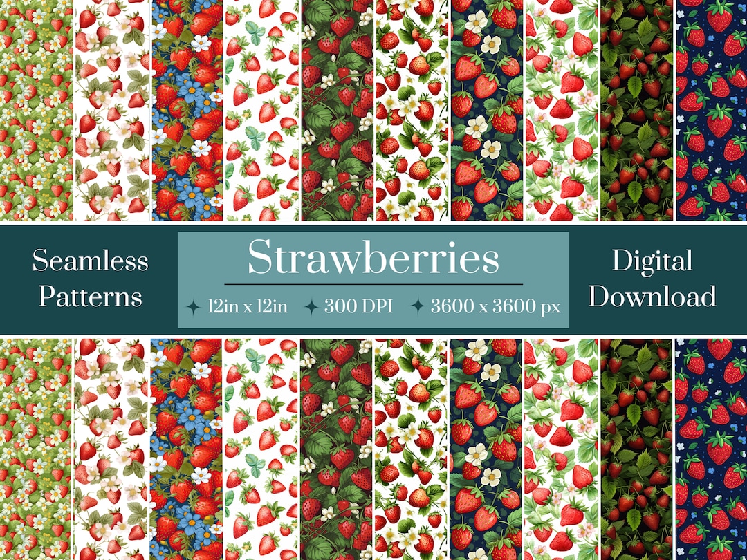 Strawberry Seamless Design Bundle, Summer Fruit Digital Pattern ...