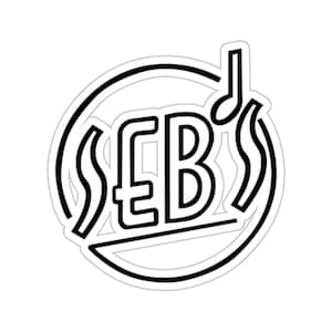 May include: Black and white logo with the text "SEB's" in a stylized font. A musical note is above the text, and a wavy line is behind the text.