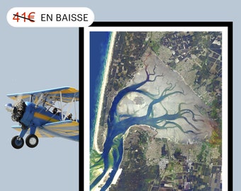 Poster Arcachon Basin seen from the sky - Aerial view of Cap Ferret / Format of your choice - Aviation Geek Airplane Pilot Gift