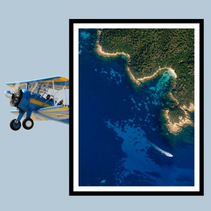 Póster de viaje a la Riviera Francesa - Isla de Port-Cros - Foto aérea - Decoración de pared fácil de enmarcar / Varios tamaños