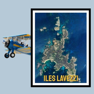 Affiche Iles Lavezzi à Bonifacio - Photo Corse du sud en avion / Décoration murale facile à encadrer