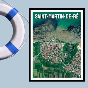 Cartel de viaje de Saint-Martin-de-Ré - Foto de la Isla de Ré en avión / Regalo de decoración del hogar Fortaleza de Vauban de la UNESCO