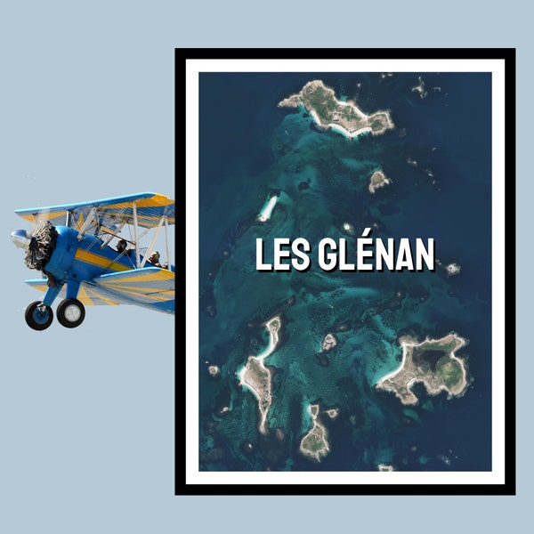 Affiche Archipel des Glénan vu du ciel - Photo aérienne en Bretagne - Décoration murale facile à encadrer / Formats A4 et 30x40cm au choix