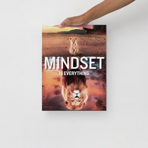 Mindset Is Everything Quote Wall Art (Poster/Canvas) | Lion Cub Reflection Art | Motivational Wall Art Print