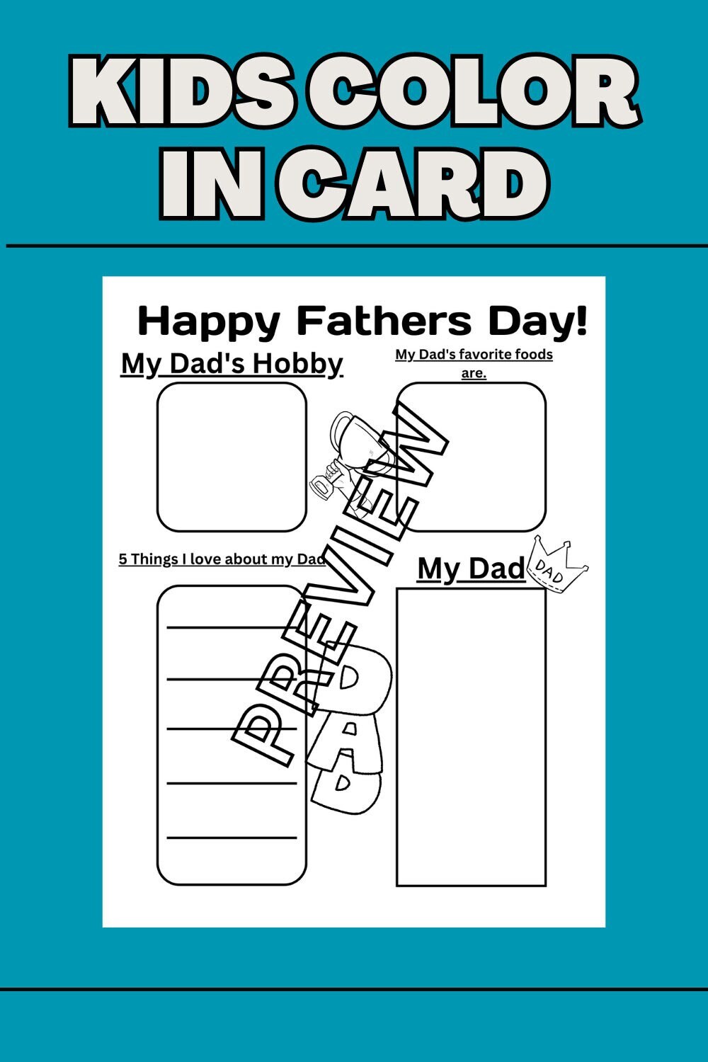 Fathers Day Coloring Card for Kids Printable Digital - Etsy