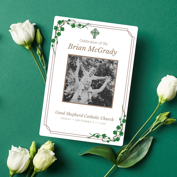 Funeral program catholic funeralprogram template irish funeral celebration of life template shamrocks irish memorial service