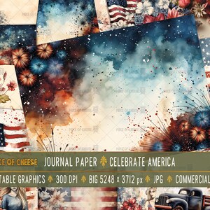 Celebrate America Journal Paper / 300dpi / 16 spread JPG stampabili separati / download istantaneo / uso commerciale / 44 x 31 cm GRANDE