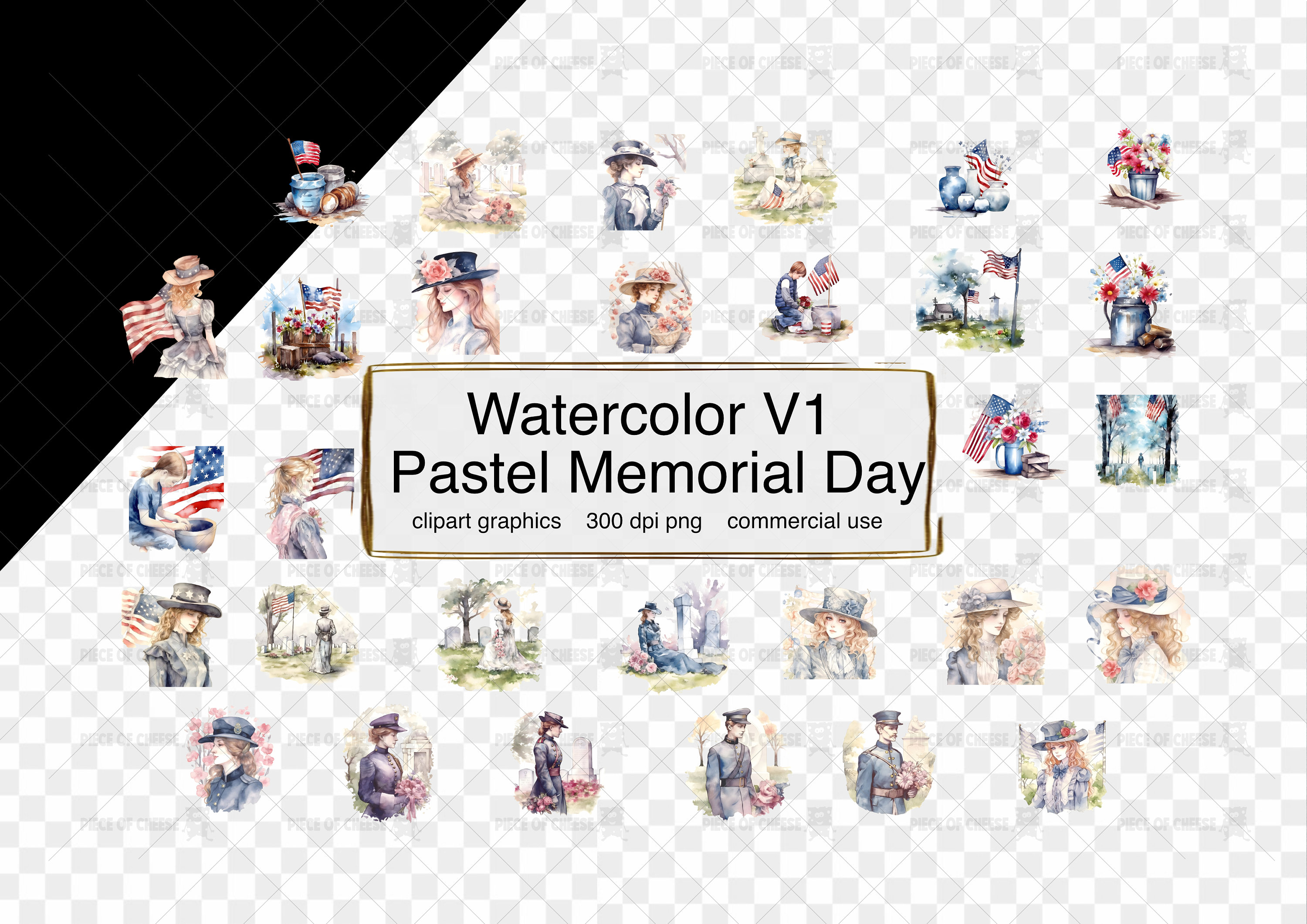 Watercolor Memorial Day Pastel Clipart USA | Seperated Digital Png ...