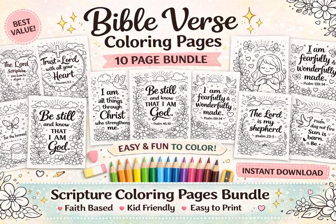 Bible Verse Coloring Pages | Christian Kids Activity (PDF Download) - Etsy