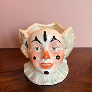 Rare Antique Jester Clown Pottery Humidor Tobacco Jar - NO LID