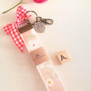 Blush Floral Wristlet Keychain,  Our Lady of the Rosary Wristlet, Marian Key Wristlet, Virgin Mary Key Chain, Car Key Fob, Catholic Gifts