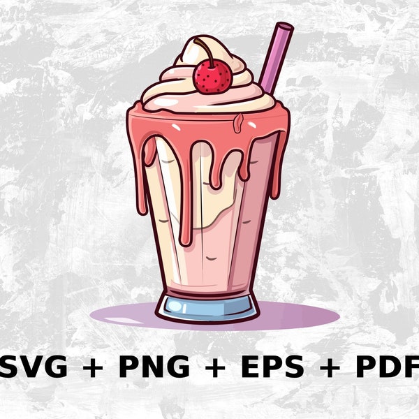 Cartoon Sweet Milkshake SVG PNG EPS, Commercial use Clipart Vector Graphics for Wall Art, Tshirts, Sublimation, Print on Demand