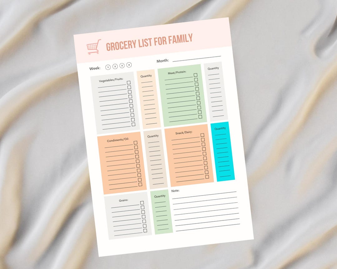Printable Family Grocery List Planner | Digital Weekly Meal Planner ...