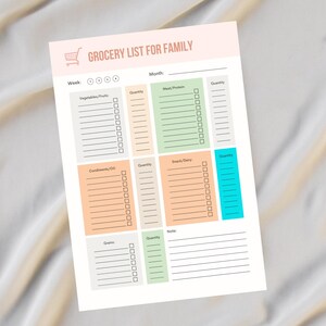 Printable Family Grocery List Planner | Digital Weekly Meal Planner | Editable Shopping List Template | Meal Prep Organizer