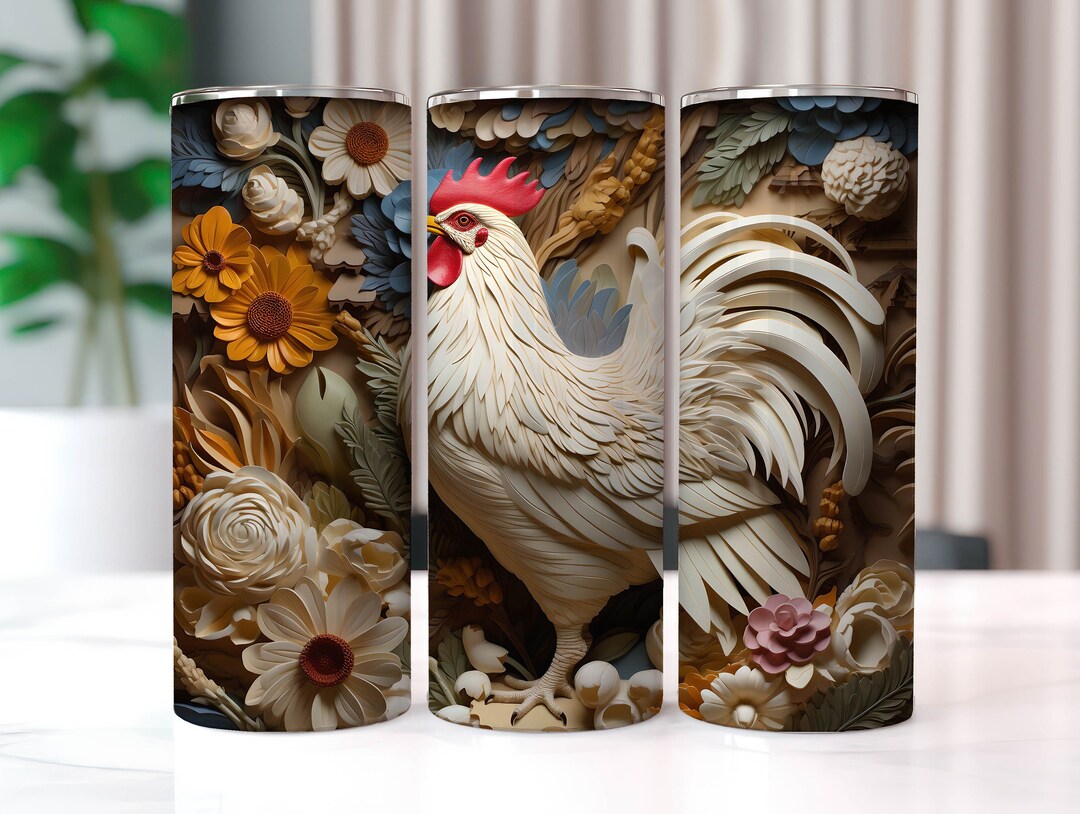 3D White Chicken 20 Oz Skinny Tumbler Sublimation Designs, Chicken ...