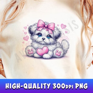 Cute Dog Png, Valentine&#39;s Day Sublimation Design Download PNG, DTF Digital File Download, Shirts Mugs Sweater Png