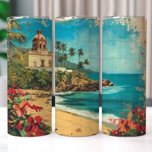 Beach in Puerto Rico Tumbler Wrap, 20 oz Tumbler Sublimation Designs, Puerto Rico PNG, Beach Tumbler Wrap, Tropical Beach PNG