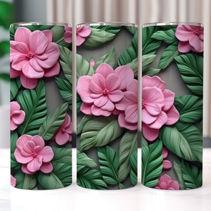 Pink 3D Flowers 20 oz Skinny Tumbler Sublimation Designs, Straight And Tapered Tumbler Wrap, Tumbler PNG, Best Sublimation Downloads