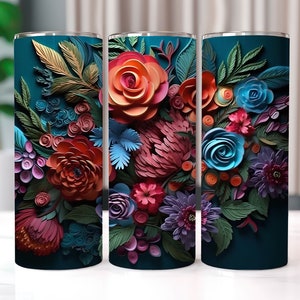 3D Floral Tumbler Wrap, 20 oz Skinny Tumbler Sublimation Designs, Straight And Tapered Tumbler Wrap, Tumbler PNG, Flowers Tumbler Wrap