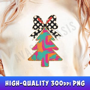 Gold Glitter Christmas Tree PNG Sublimation Designs, Coquette Bow & Dalmatian Dots PNG, Christmas Shirt Design