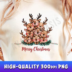 Cute Reindeer PNG in Watercolor, Cute Merry Christmas Sublimation Designs for Christmas Shirt