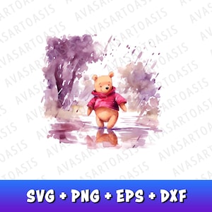 Purple Watercolor Winnie The Pooh SVG, Classic Winnie The Pooh Clipart, Pooh Bear PNG, Winnie The Pooh Sublimation, SVG Clipart