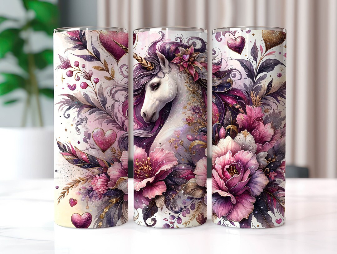 Pink Glitter Unicorn Tumbler Wrap, 20 Oz Tumbler Sublimation Designs ...