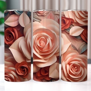3D Pink Roses 20 oz Skinny Tumbler Sublimation Designs, Straight And Tapered Tumbler Wrap, Tumbler PNG, Rose Tumbler Wrap