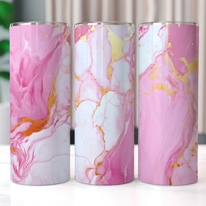 Pink and White Marble 20 oz Skinny Tumbler Sublimation Designs, Straight And Tapered Tumbler Wrap, Tumbler PNG, Marble Tumbler, Pink Tumbler image 1