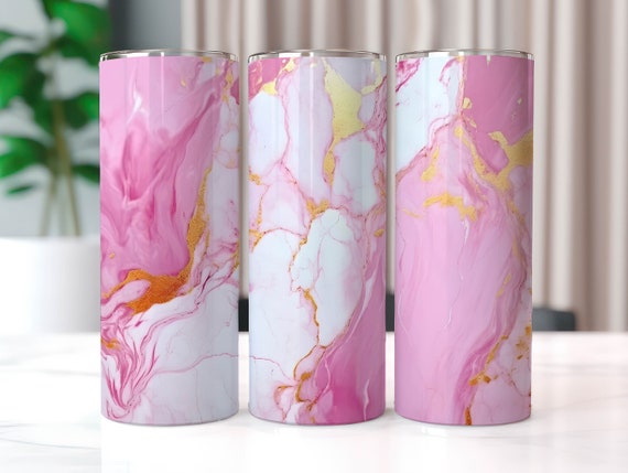 Pink and White Marble 20 oz Skinny Tumbler Sublimation Designs, Straight And Tapered Tumbler Wrap, Tumbler PNG, Marble Tumbler, Pink Tumbler