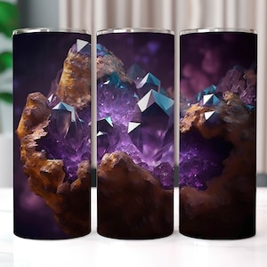 3D Purple Geode Amethyst 20 oz Skinny Tumbler Sublimation Designs, Straight And Tapered Tumbler Wrap, Tumbler PNG, Geode Tumbler Wrap