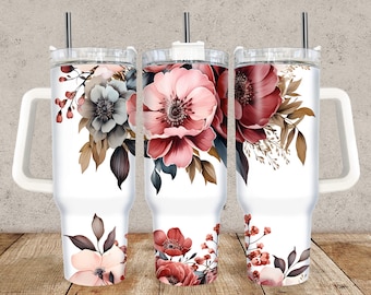 Watercolor Floral 40oz Quencher Tumbler Wrap, Tumbler Sublimation Designs, 40oz Tumbler Wrap, Tumbler PNG, Flowers PNG, Floral Tumbler Wrap