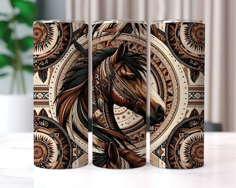 Boho Brown Horse Tumbler Wrap, 20 oz Tumbler Sublimation Designs, Country Tumbler Wrap, Western Tumbler Wrap, Country Girl Tumbler