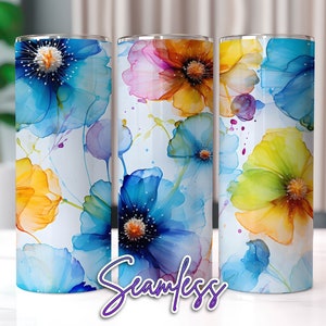 Watercolor Flowers Tumbler Wrap Seamless, 20 oz Skinny Tumbler Sublimation Designs, Watercolor Tumbler Wrap, Tumbler PNG, Floral Tumbler