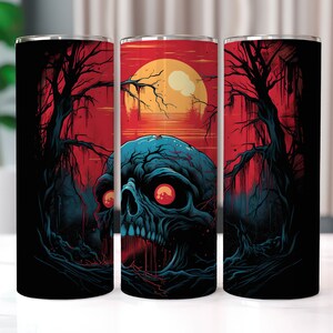 Skull Horror Tumbler Wrap, 20 oz Skinny Tumbler Wrap, Sublimation Designs, Halloween Tumbler, Tumbler PNG, Straight And Tapered Tumbler Wrap