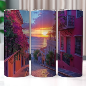 Street in Puerto Rico Tumbler Wrap, 20 oz Tumbler Sublimation Designs, Puerto Rico PNG, Beach Tumbler Wrap