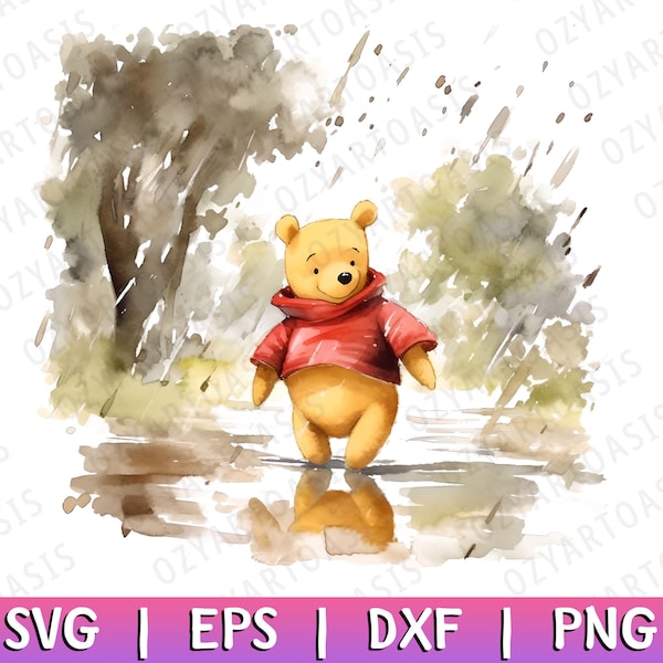 Acuarela Winnie The Pooh SVG, Classic Winnie The Pooh Clipart, Pooh Bear PNG, Sublimación Winnie The Pooh, Uso comercial, SVG Clipart