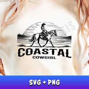 Coastal Cowgirl SVG PNG Riding Horse, Sublimation Designs, Cowgirl Svg, Vintage Retro Cowgirl Png, Western Svg, Horse Svg, Country Png