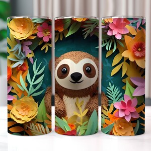Cute 3D Sloth 20 oz Skinny Tumbler Sublimation Designs, Straight And Tapered Tumbler Wrap, Tumbler PNG, Sloth Tumbler Wrap, Sloth PNG