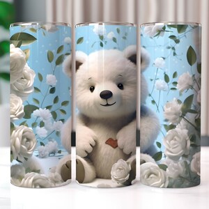 Cute White Teddy Bear 20 oz Skinny Tumbler Sublimation Designs, Straight And Tapered Tumbler Wrap, Tumbler PNG, Teddy Bear Tumbler Wrap