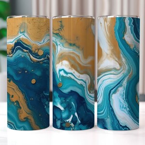 Teal and Gold Agate Tumbler Wrap, 20 oz Skinny Tumbler Sublimation Designs, Teal Tumbler Wrap, Tumbler PNG, Turquoise Tumbler Wrap