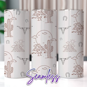 Cow Skulls Cactus Western Tumbler Wrap Seamless, 20 oz Tumbler Sublimation Designs, Cactus Tumbler, Cow Tumbler Wrap, Western Tumbler PNG