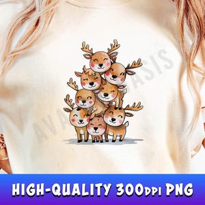 Watercolor Reindeer PNG, Cute Merry Christmas Sublimation Designs for Christmas Shirt
