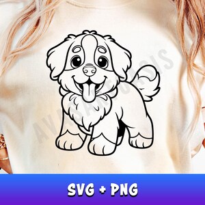 Perro de montaña bernés Svg Png, archivo de corte de diseño vectorial de perro de dibujos animados para Cricut y Silhouette