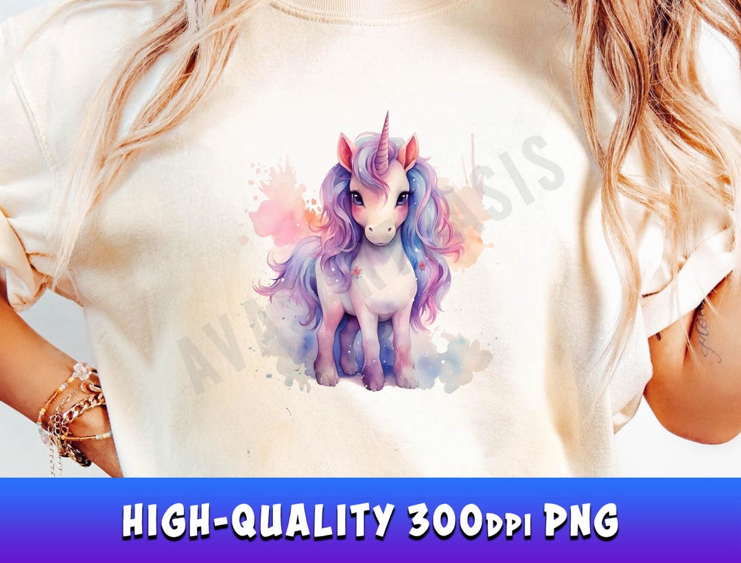 Cute Watercolor Unicorn PNG Clipart, Baby Unicorn Sublimation Design ...