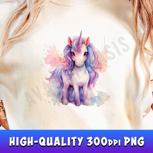Cute Watercolor Unicorn PNG Clipart, Baby Unicorn Sublimation Design, Watercolor Clipart PNG, Commercial Use, Digital Download