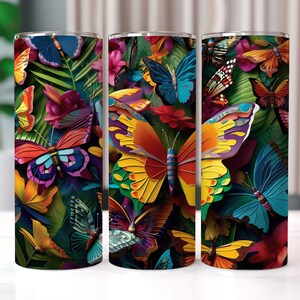 3D Butterflies with Flowers 20 oz Skinny Tumbler Sublimation Designs, Straight And Tapered Tumbler Wrap, Tumbler PNG, Butterfly Tumbler